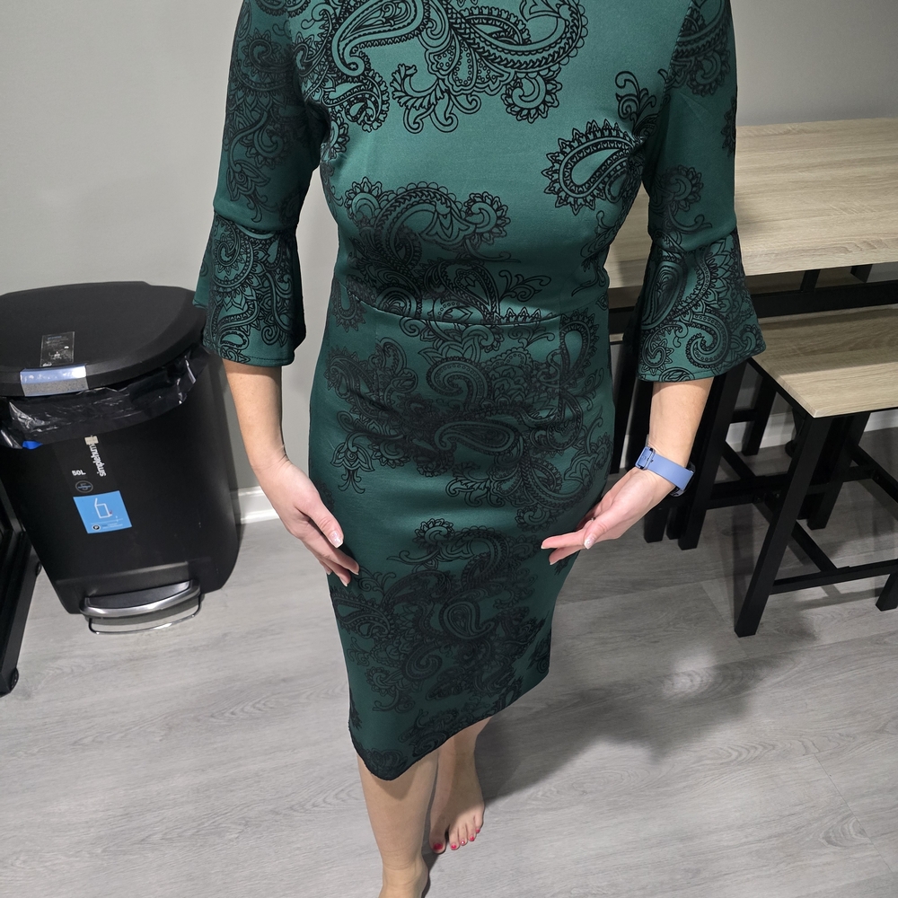 New York & Company Teal Paisley Long Sleeve Dress